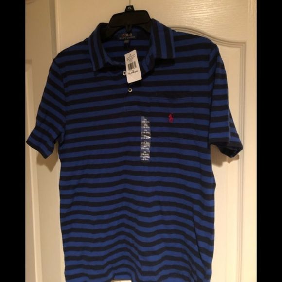 NWT BOYS Polo by Ralph Lauren Blue and Black Striped Polo - Picture 1 of 3